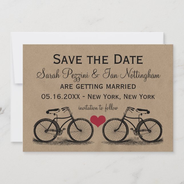 Cartões de casamento de Save the Date de bicicleta (Frente)