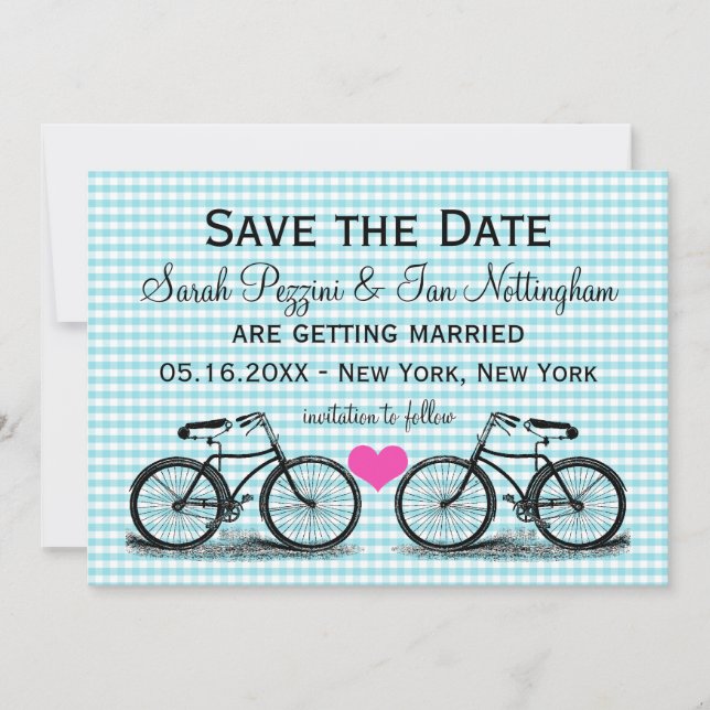 Cartões de casamento de Save the Date de bicicleta (Frente)