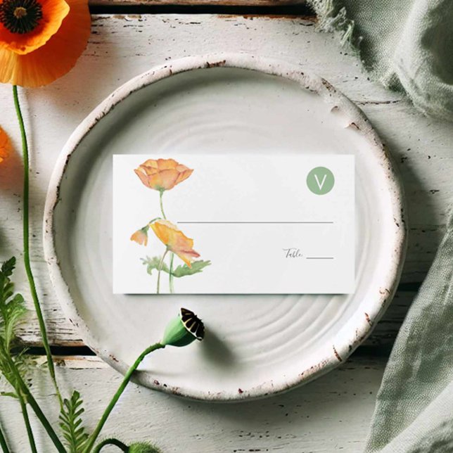 Cartões De Casamento Escolha De Refeição Aquarela  (wedding place cards watercolor orange poppy flower by Victoria Grigaliunas of Do Tell A Belle)