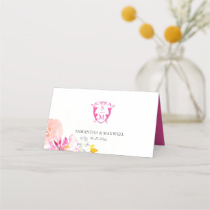 Cartões de Casamento Flores Rosa Monograma