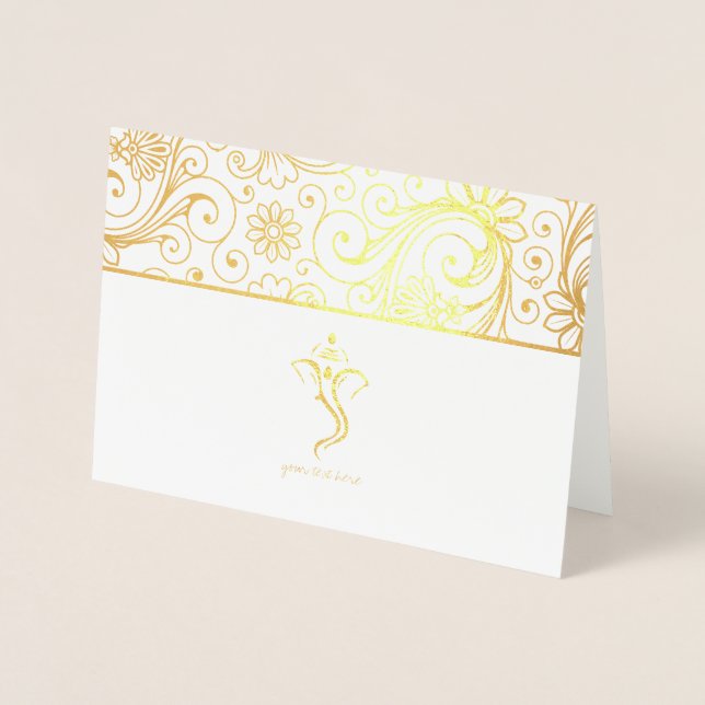 Cartões De Casamento Indianos De Gold Foil Ganesh (Frente)