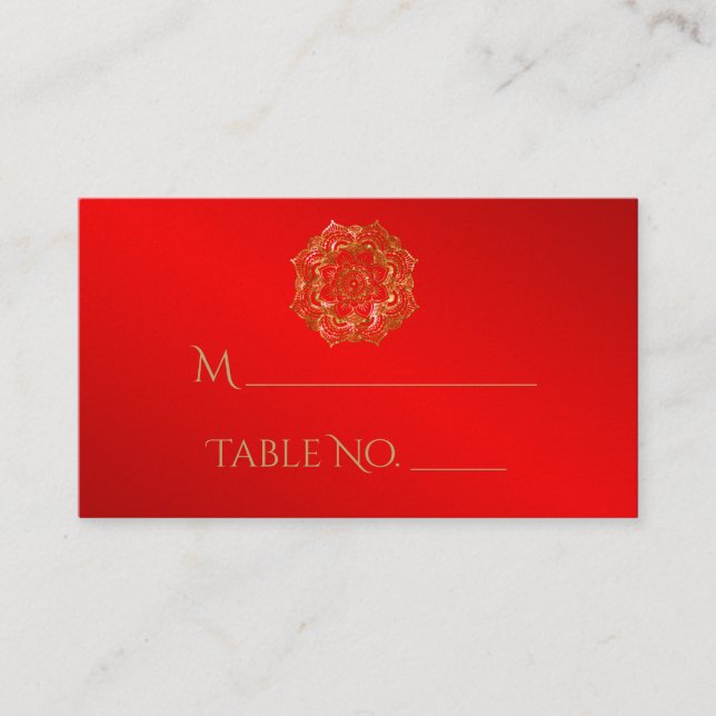 Cartões de Casamento Índio Vermelho e Dourado (Frente)