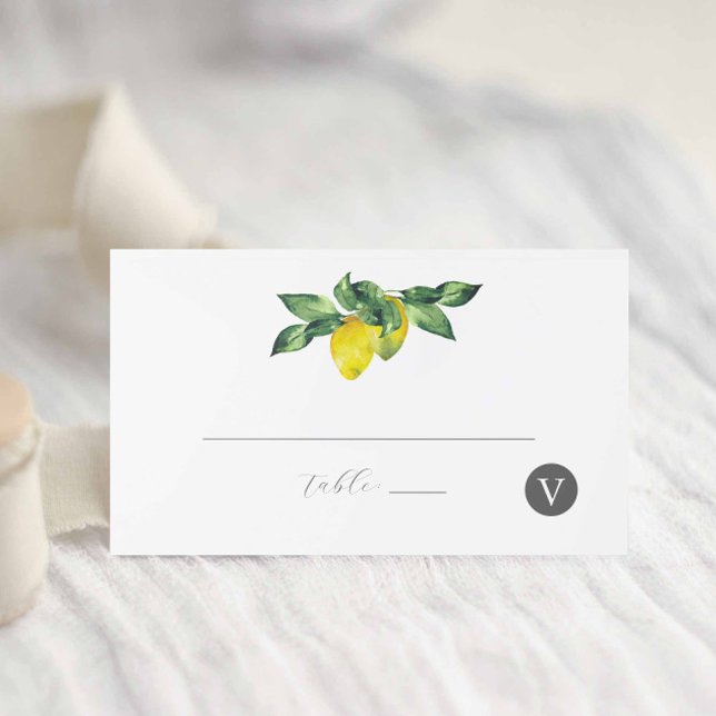 Cartões De Casamento Limões De Aquarela (Lemon place cards Italian wedding ideas watercolor art by Victoria Grigaliunas of Do Tell A Belle)