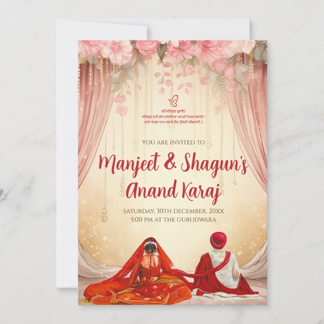 Cartões de Casamento Punjabi Convites Anand Karaj (Frente)