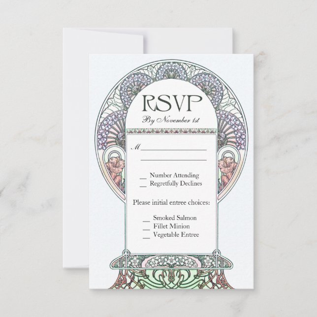 Cartões de Casamento RSVP de Arte Nouveau (Frente)