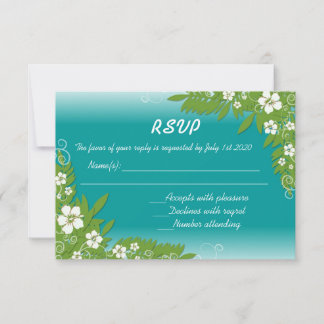 Cartões de casamento RSVP de hibisco branco teóric