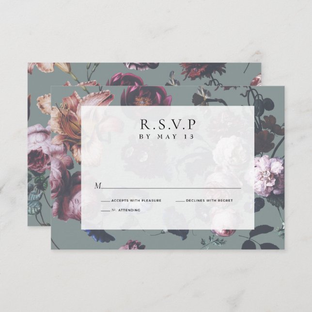 Cartões de Casamento RSVP Floral de Moody Romântic (Frente/Verso)