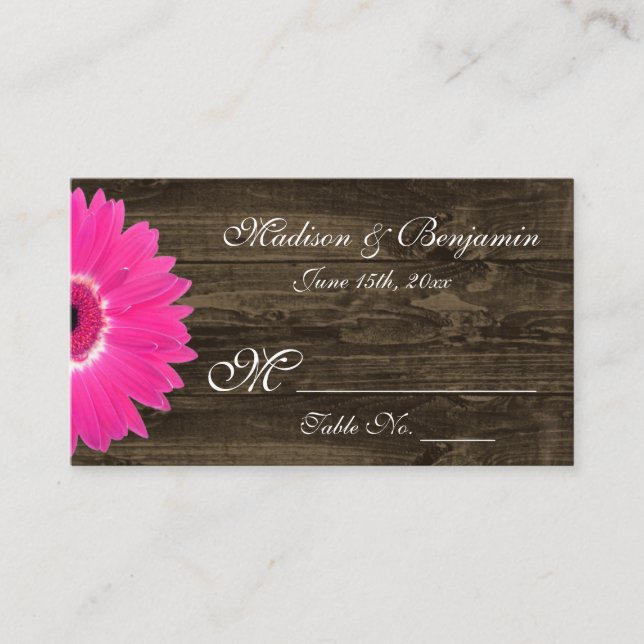 Cartões de Casamento Rustic Hot Pink Gerber Daisy (Frente)