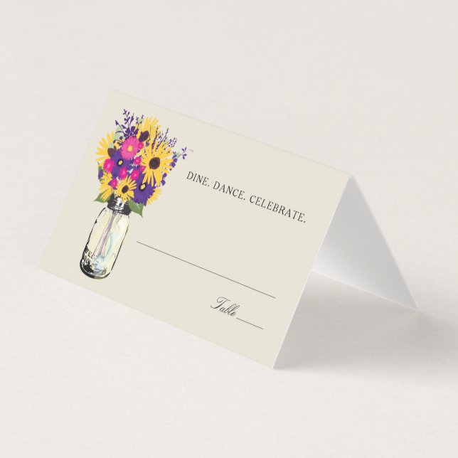 Cartões de Casamento Rustic Mason Jar Sunflower (Frente)