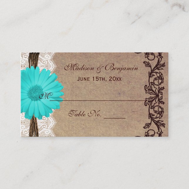 Cartões de Casamento Rustic Teal Gerber Daisy (Frente)