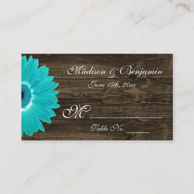 Cartões de Casamento Rustic Teal Gerber Daisy (Frente)