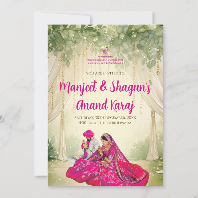 Cartões de casamento Sikh digitais convites Punjab (Frente)