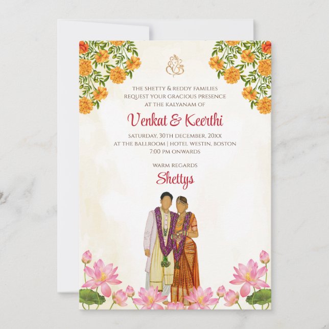 Cartões de casamento Telugu e convites de casament (Frente)