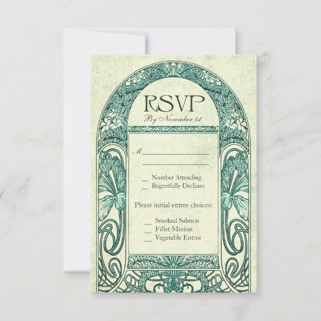 Cartões de Casamento Vintage Floral RSVP Turquoise (Frente)