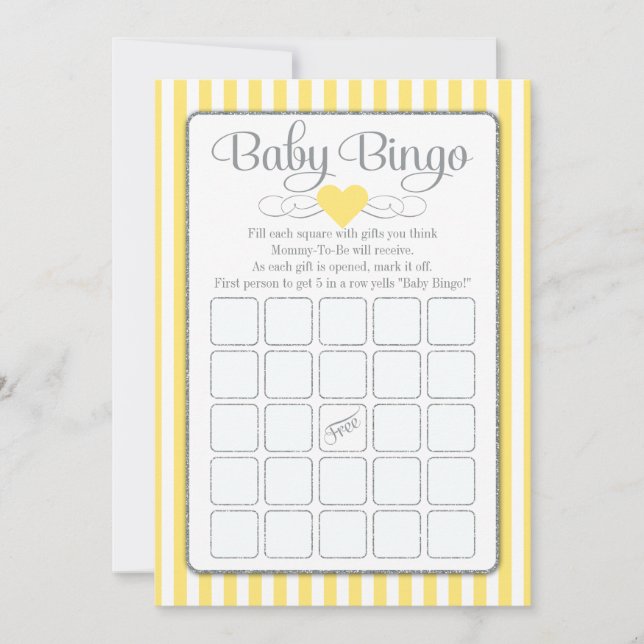 Cartões de Chá de fraldas do Baby Bingo Yellow (Frente)