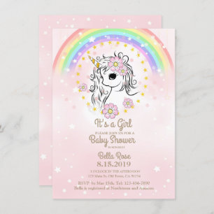 Cartões de Chá de fraldas Rosa Unicorn RainBow Gir