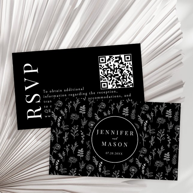 Cartões de código de QR RSVP de casamento florais  (Criador carregado)