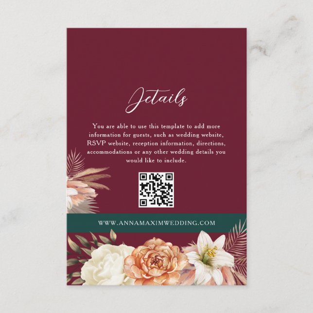 Cartões de Código QR de Detalhes do Casamento da B (Frente)