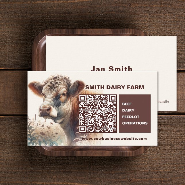 Cartões de código QR de empresa de vaca (Cow Business QR Code Cards (front and back))