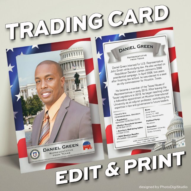 Cartões de Comércio do Congresso Republicano dos E (Customizable United States Congress Trading Cards Templates and Prints, Silver)