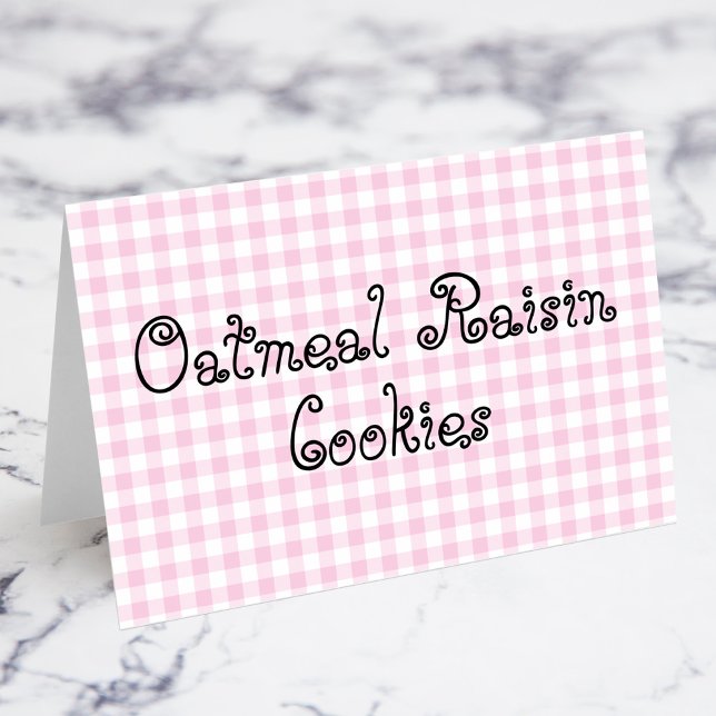 Cartões de Comida de Gingham Rosa Pastel (Pastel Pink Gingham Oatmeal Raisin Cookies Food Cards)