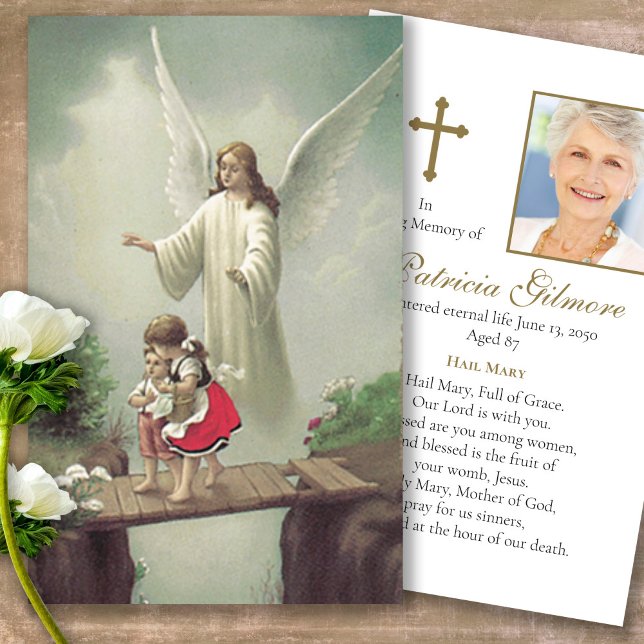 Cartões de condolências de Oração de Angel de Perd (catholic, religious, celebration of life, in loving memory of, prayer cards for bereavement)