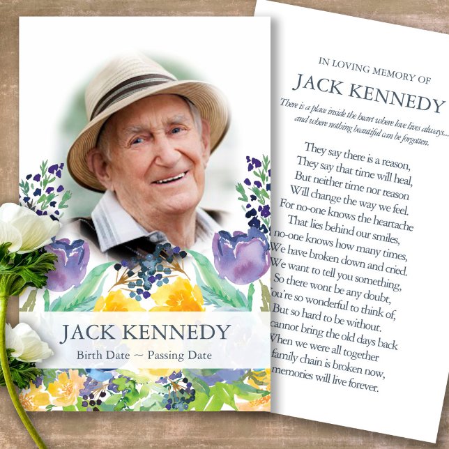 Cartões de condolências de Oração de Foto Floral P (Forever in our hearts, celebration of life, in loving memory of, prayer cards for bereavement)