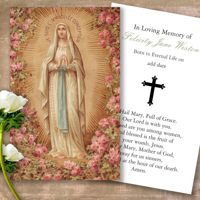 Cartões de condolências de Oração Lady Lourdes Per (Forever in our hearts, celebration of life, in loving memory of, prayer cards for bereavement)