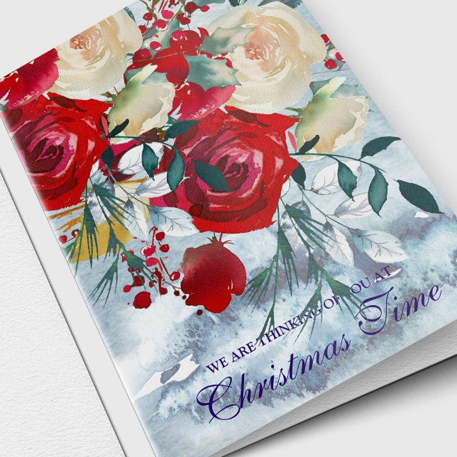 Cartões de condolências Natal | Buquê de Natal (Winter Floral Bouquet Remembrance Memorial Sympathy Thinking of You Christmas Card)