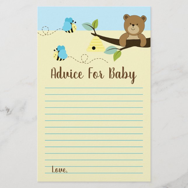 Cartões de Conselho para Chá de Bebê do Urso e Abe (Frente)