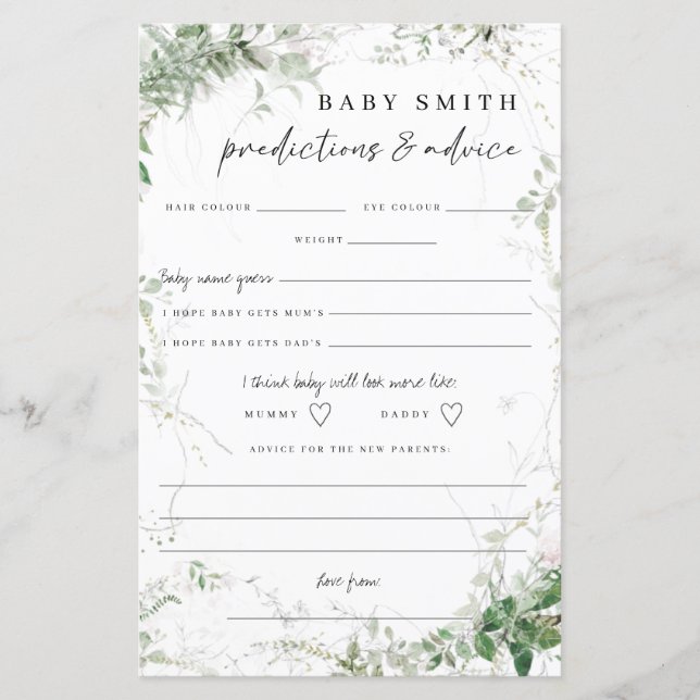 Cartões de Conselho para Chá de Bebê Elegante com  (Frente)