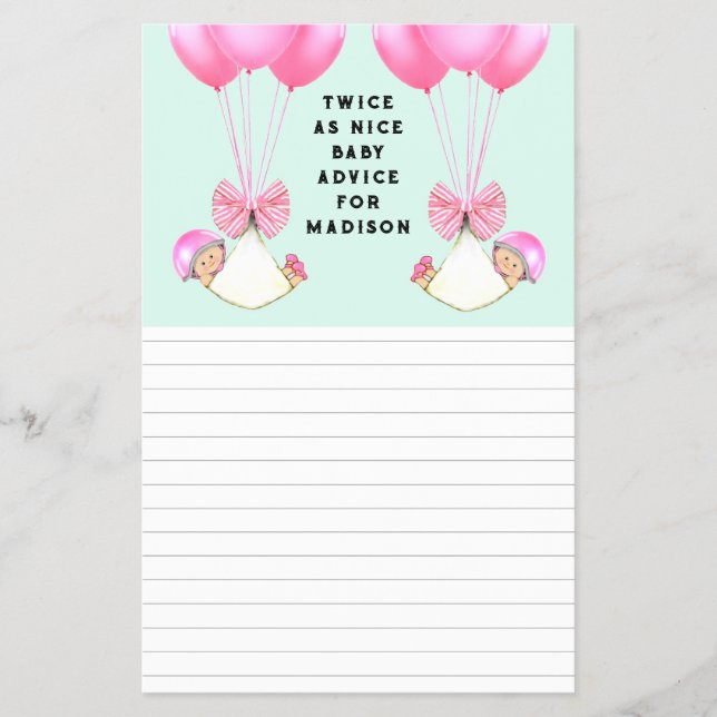 Cartões de Conselho para Chá de Bebê Gêmeos (Frente)