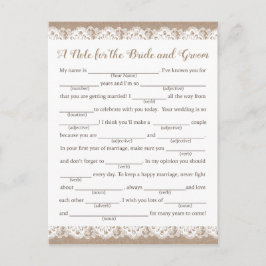 Cartões de Conselhos de Casamento de Burlap e Lace