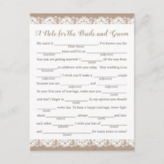 Cartões de Conselhos de Casamento de Burlap e Lace