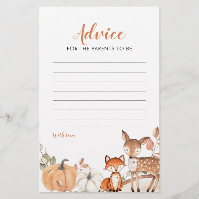 Cartões De Conselhos De Chá de fraldas De Pumpkin  (Frente)