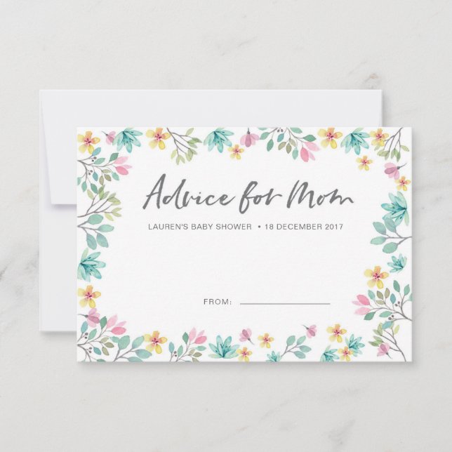 Cartões de Conselhos de chá de fraldas | Flores co (Frente)