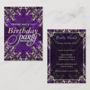 Cartões de Convite de Aniversário Dourado Roxo Dec
