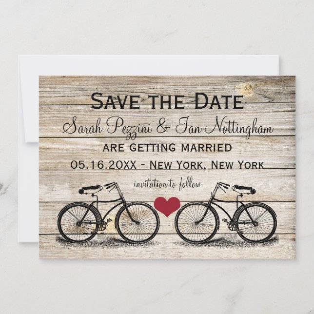 Cartões de Convite de Casamento de Bicicleta Vinta (Frente)