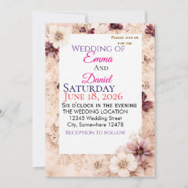 "Cartões de Convite de Casamento Floral - CustoInv