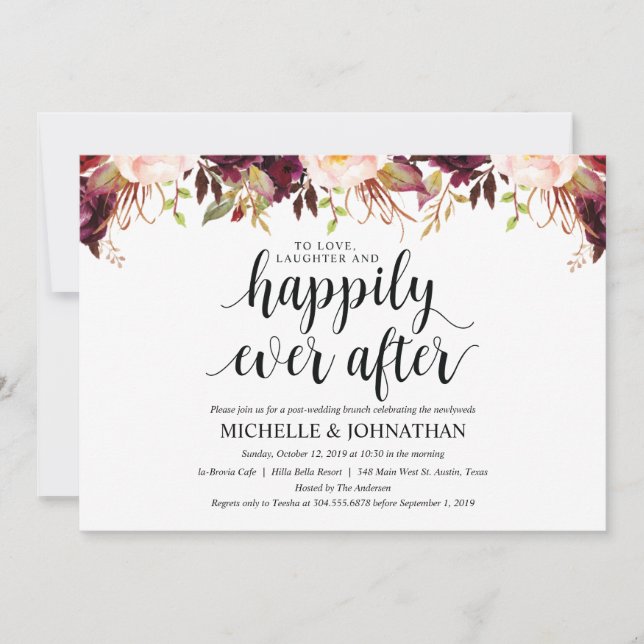 Cartões de Convite de Pós-Casamento em Burgundy Rú (Frente)