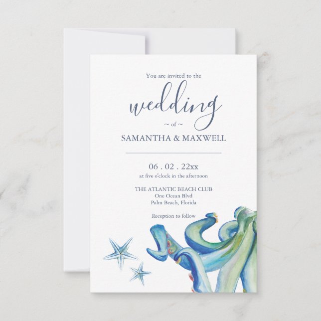 Cartões de Convite de Praia Personalizados Octopus (Frente)