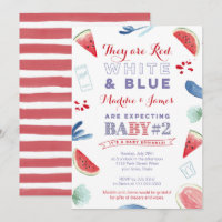 Cartões de convite para bebê azul-vermelho verão a