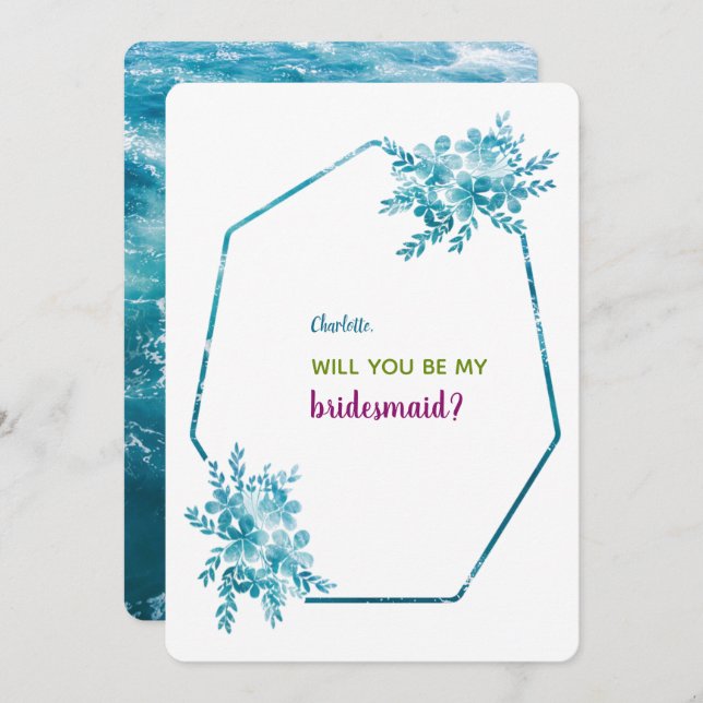 Cartões de Convite para Bridesmaid, Azul Oceânico (Frente/Verso)