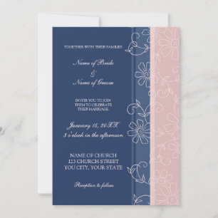 Cartões de Convite para Casamento Floral Azul e R