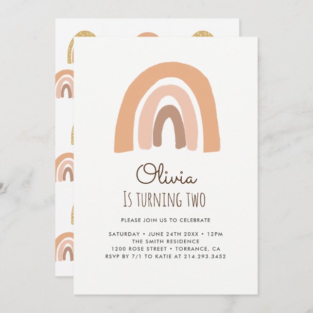 Cartões de Convite para segundo aniversário Arco-Í (Frente/Verso)