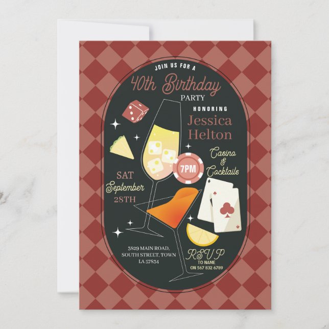 Cartões de Dados de Aniversário de Cocktails de Ca (Frente)