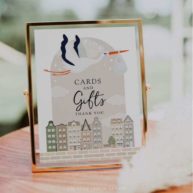 Cartões de decoração do Chá de fraldas Stork Boho  (Boho Baby Shower Stork)