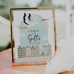 Cartões de decoração do Chá de fraldas Stork Boho 