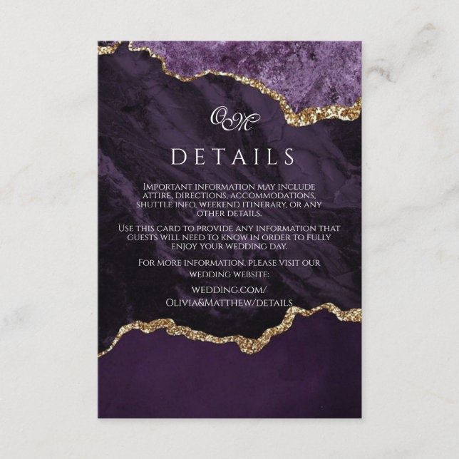 Cartões de Detalhes de Casamento em Script Roxo Ág (Frente)