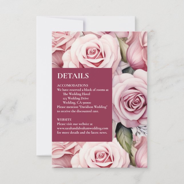 Cartões de Detalhes de Rosas Rosadas (Frente)